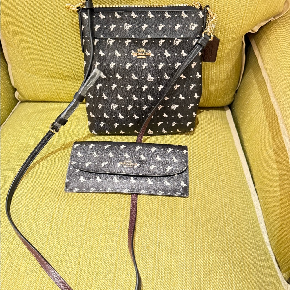 Coach black bag set with butterflies